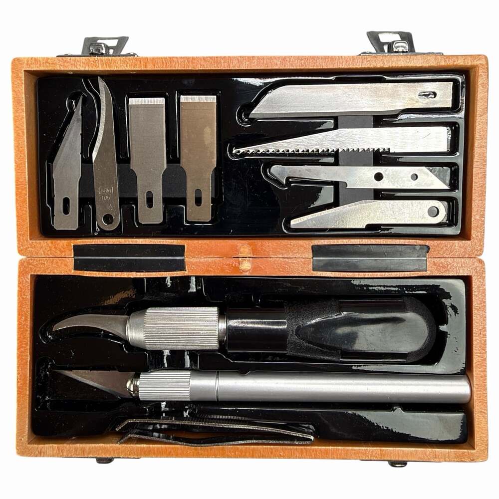 Knife Carving Set 13 Pc Fine Detail Precision w/ 10 Blades Tweezers Storage Case